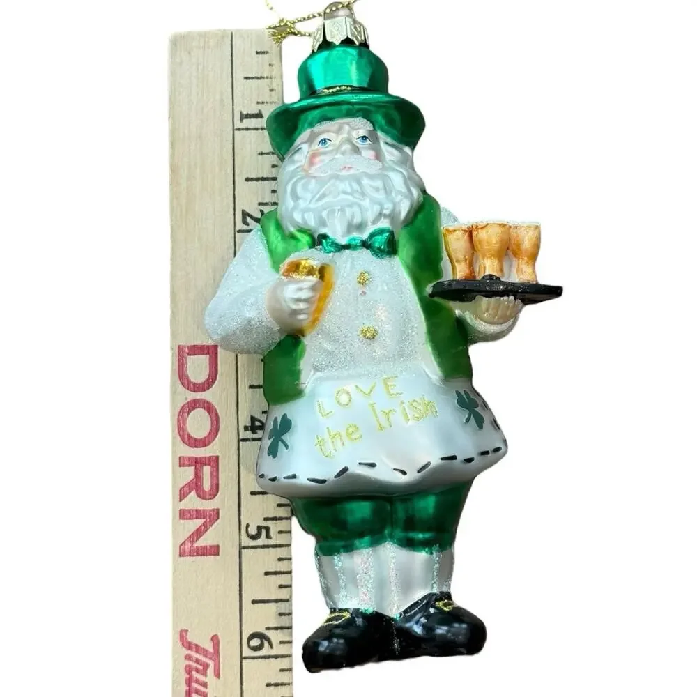 Love The Irish Santa Barkeep Green White Gold‎ Pints Beer Christmas Ornament
